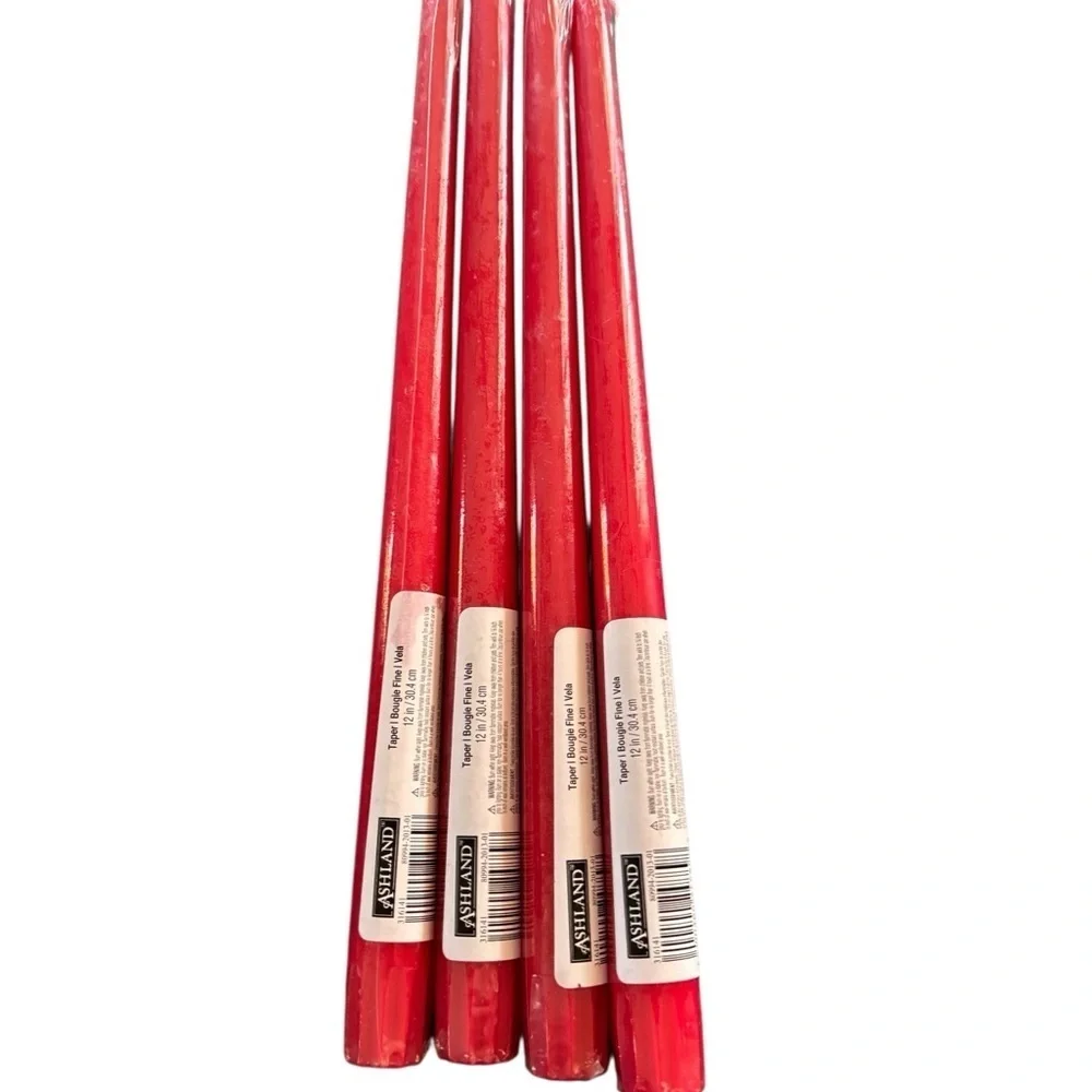 Ashland Set 4 Red Taper 12” Candles Bougie Fine  Dinner Romance Holiday Decor